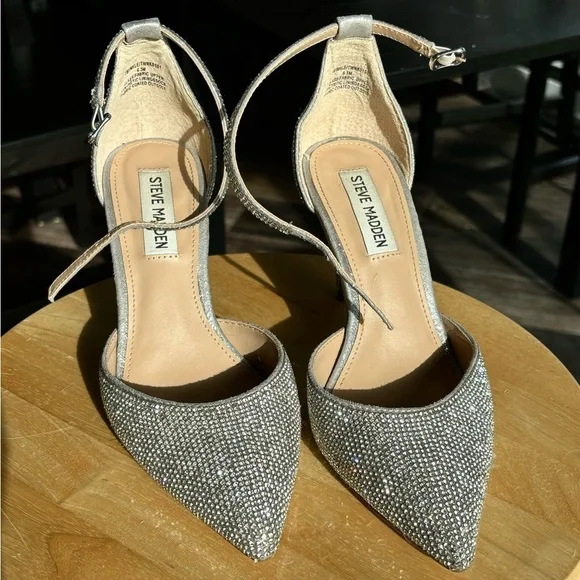 Steve Madden silver rhinestone ankle strap heels - Picture 4 of 7